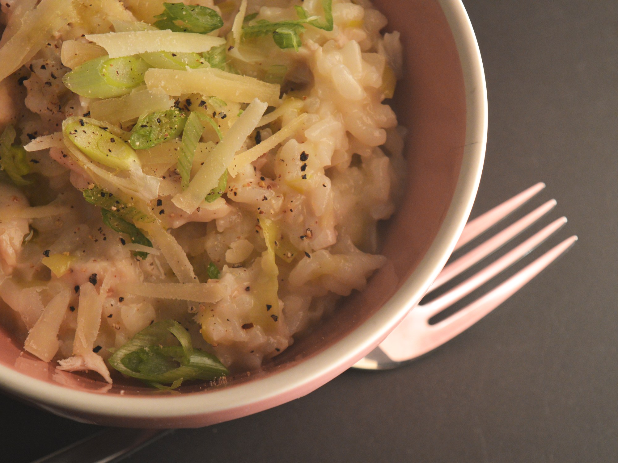 roast chicken and leek risotto