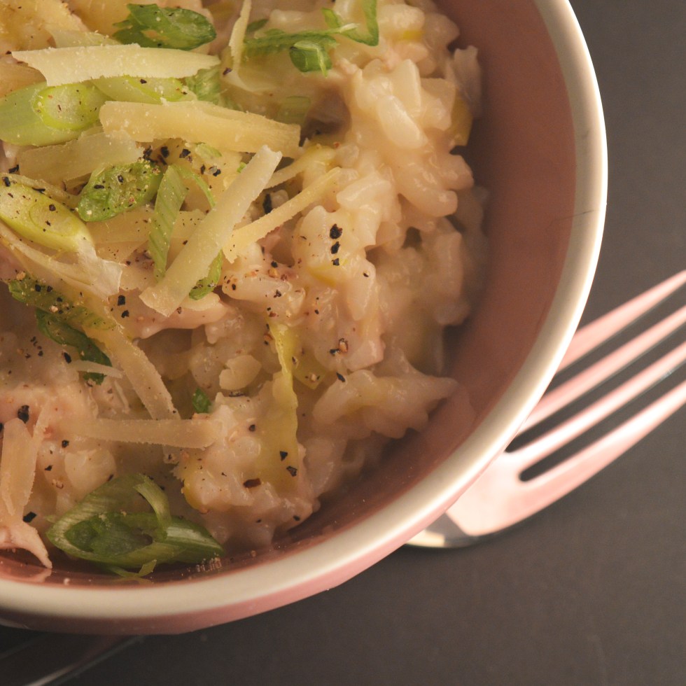 roast chicken and leek risotto