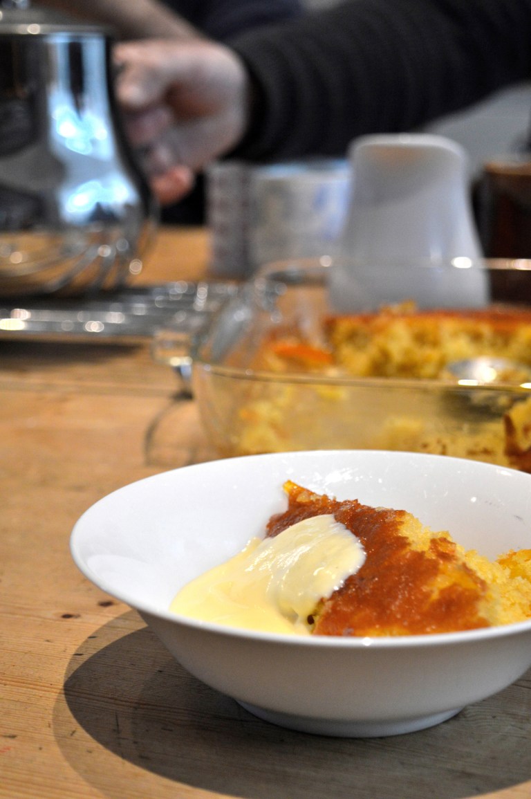 I made some Mary Berry custard to go with it, the recipe is here, but no-one will judge you for using Bird's custard powder. You should also have a cup of tea with it.