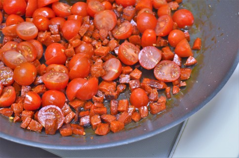 chorizo, tomato and creme fraiche pasta